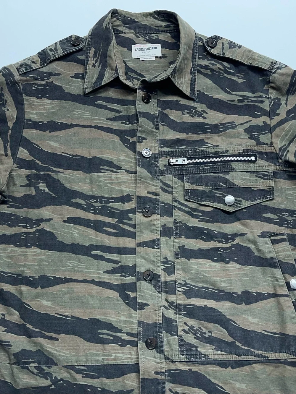 Zadig & Voltaire Paris Camo Jacket Mens Size Medium Button Up Canvas Troy Camou